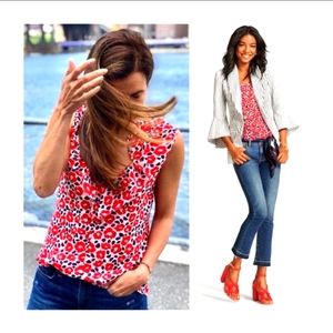 CAbi Flipside tank with ruffle at neckline